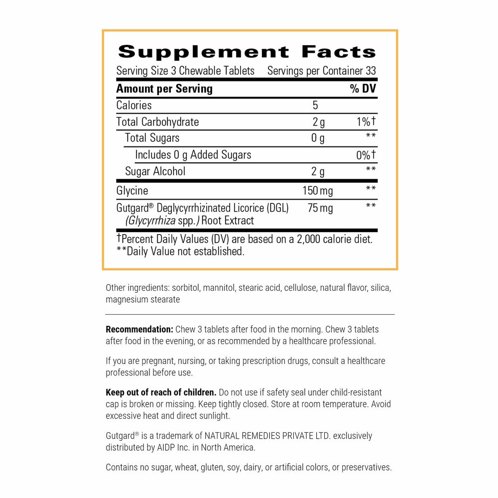 Rhizinate chewable tablets close-up showing a sugarless formula for digestion.