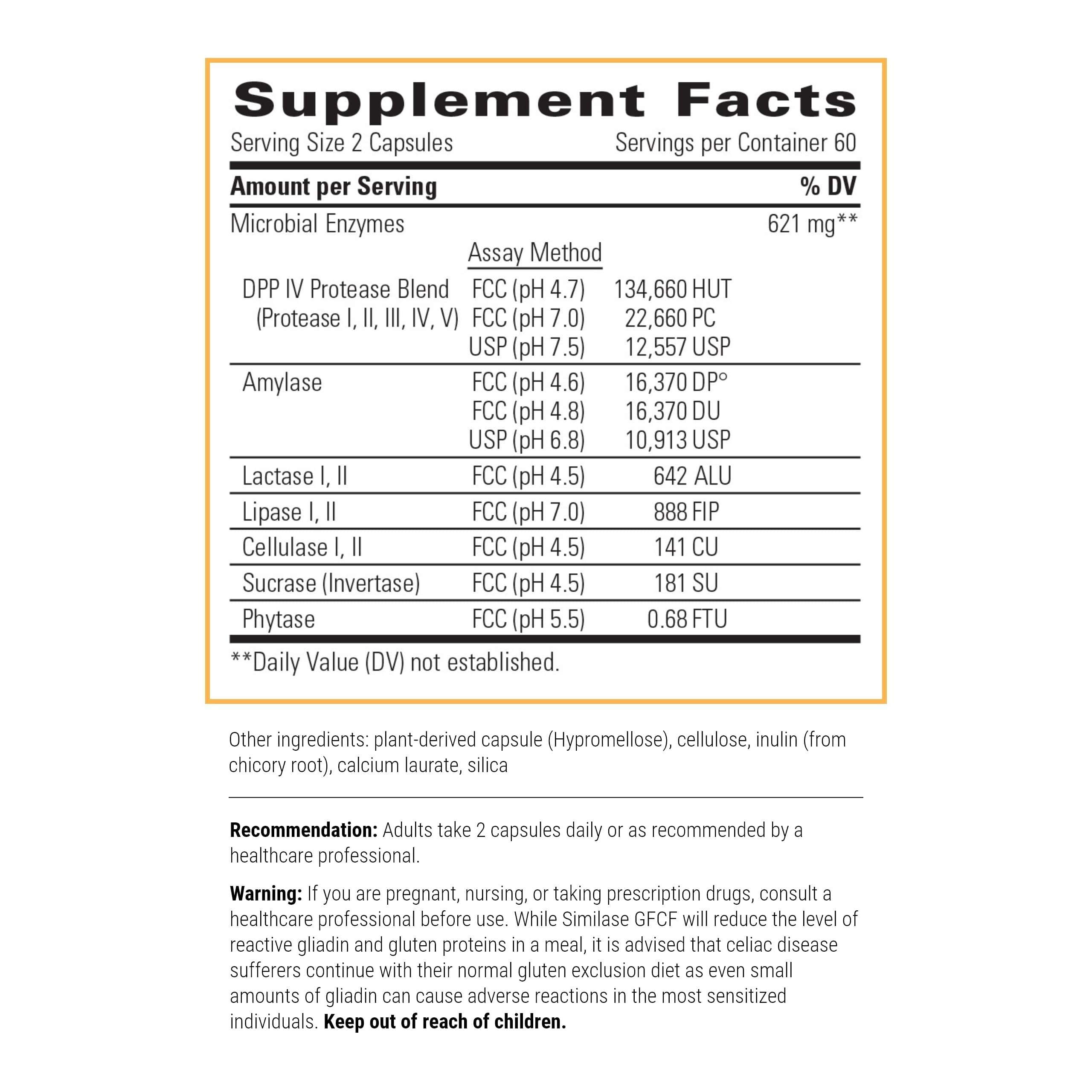 Similase GFCF capsules close-up highlighting dairy-free enzyme formula.