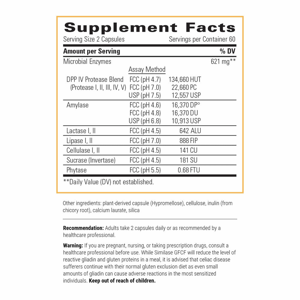 Similase GFCF capsules close-up highlighting dairy-free enzyme formula.