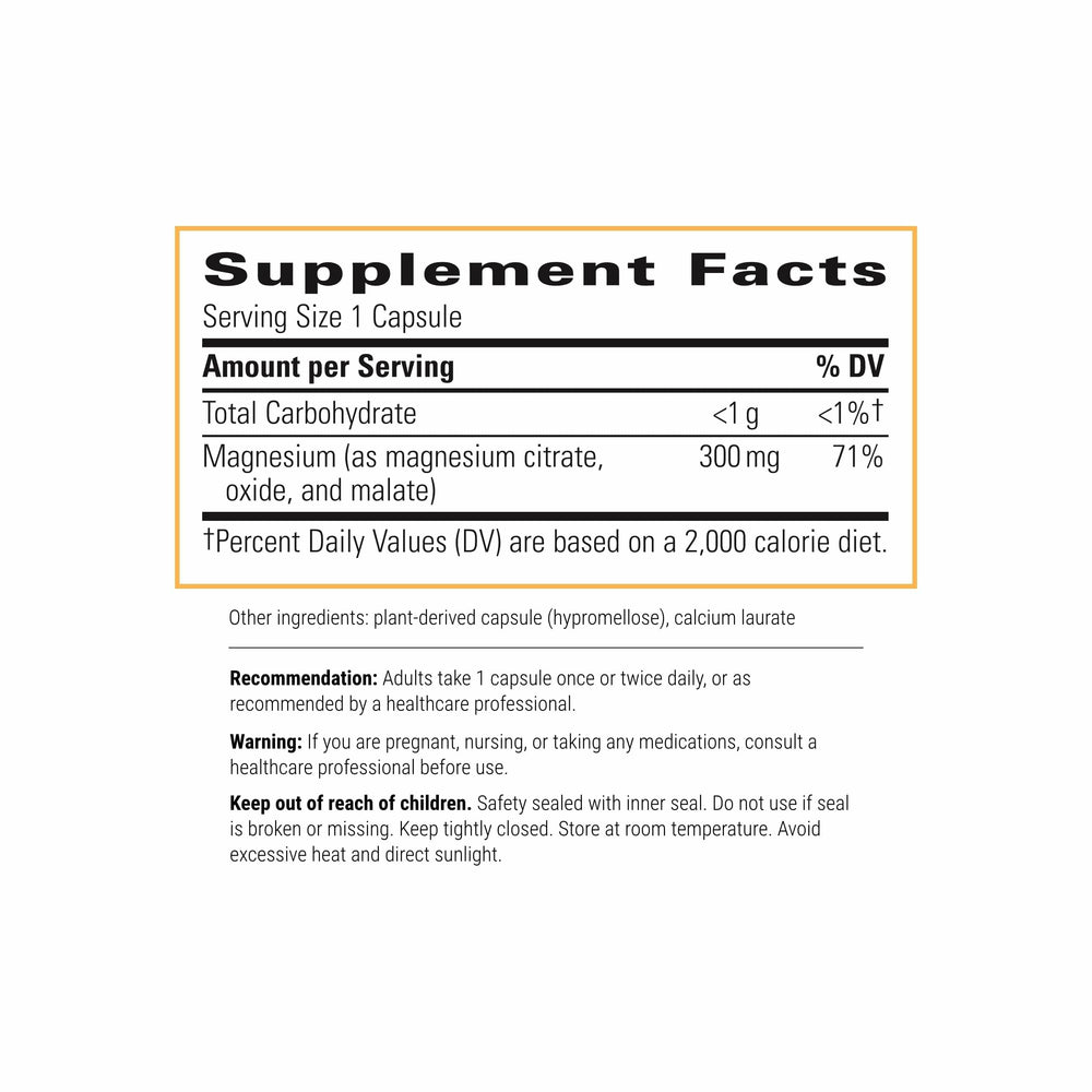 Tri-Magnesium capsules close-up showing convenient daily supplementation.