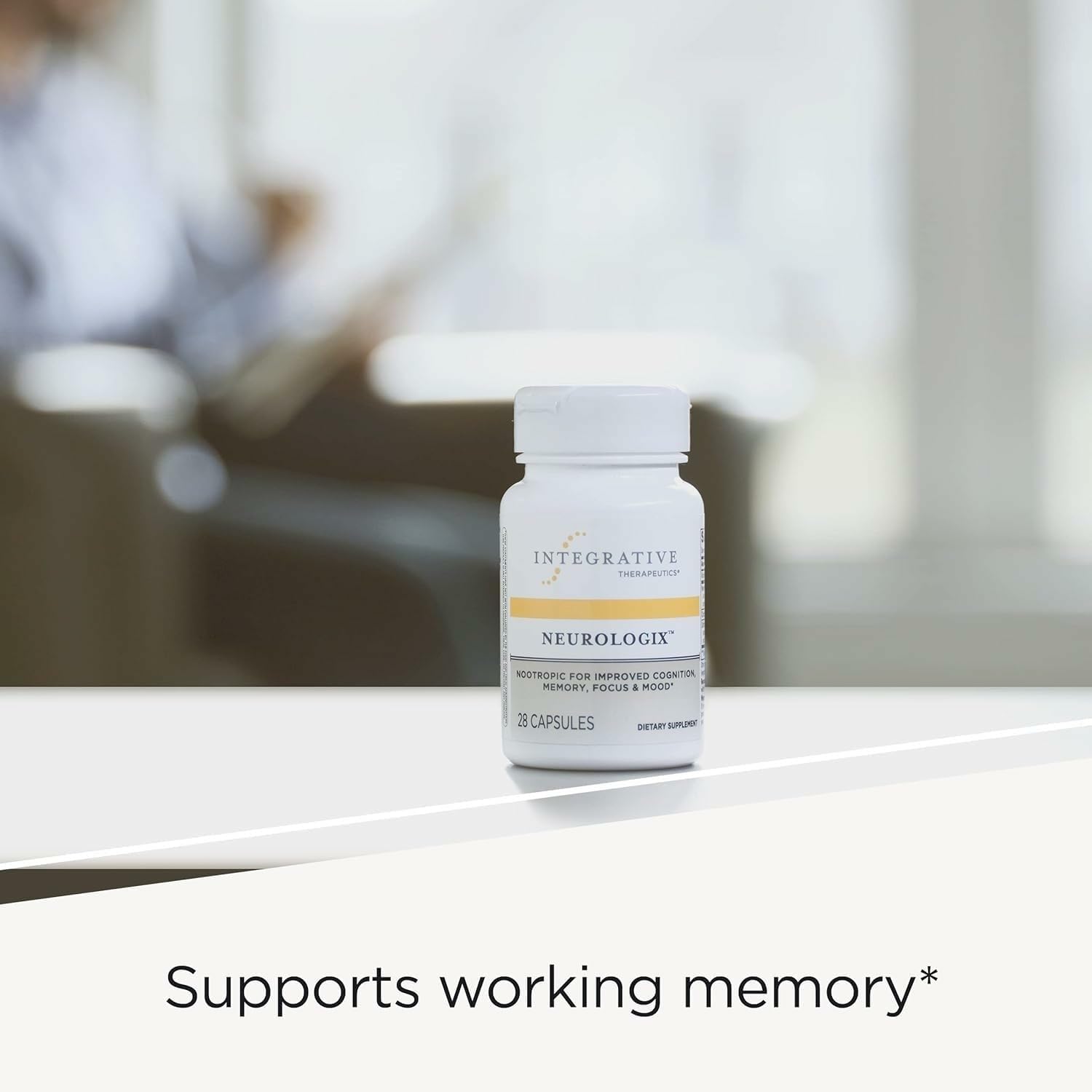 Neurologix 120-capsule bottle resting on a shelf.