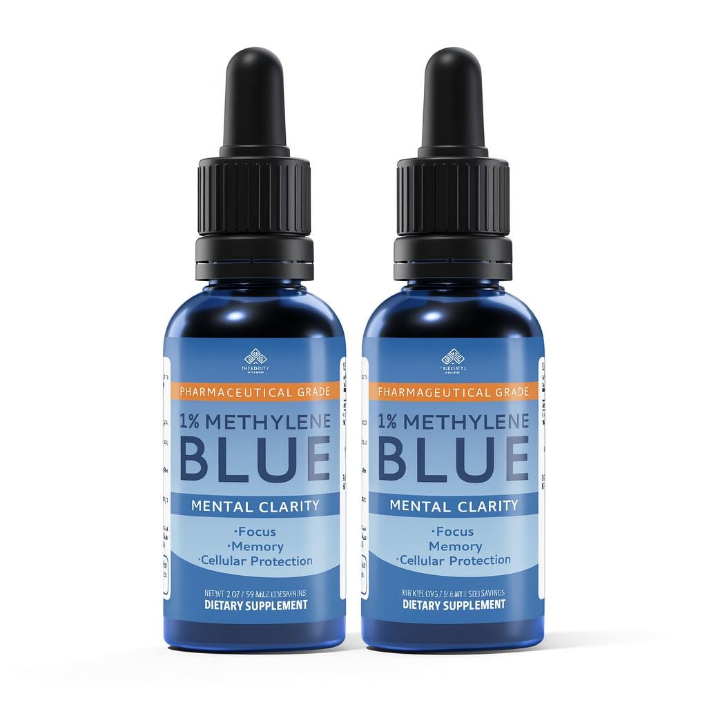 Integrity Vitamins Methylene Blue Drops bottle pour for precise dosing in labs