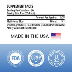 Integrity Vitamins Methylene Blue Drops lab label close-up showing tamper-evident provenance
