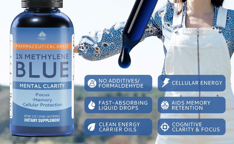 Integrity Vitamins Methylene Blue Drops USA-manufactured seal underlines traceable manufacturing
