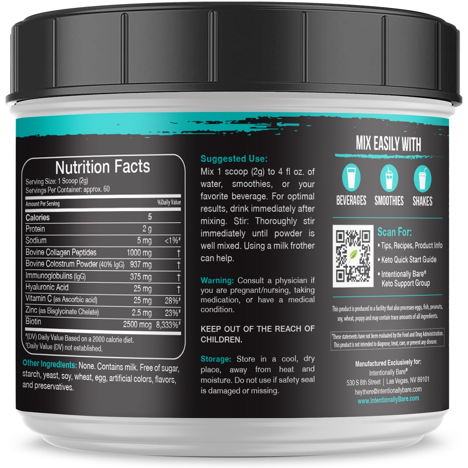 Intentionally Bare colostrum-collagen powder biotin hyaluronic acid boost for skincare routines