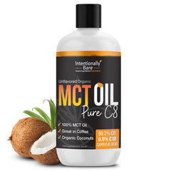 Intentionally Bare Pure C8 MCT Oil bottle pour shows quick energy and clean fuel