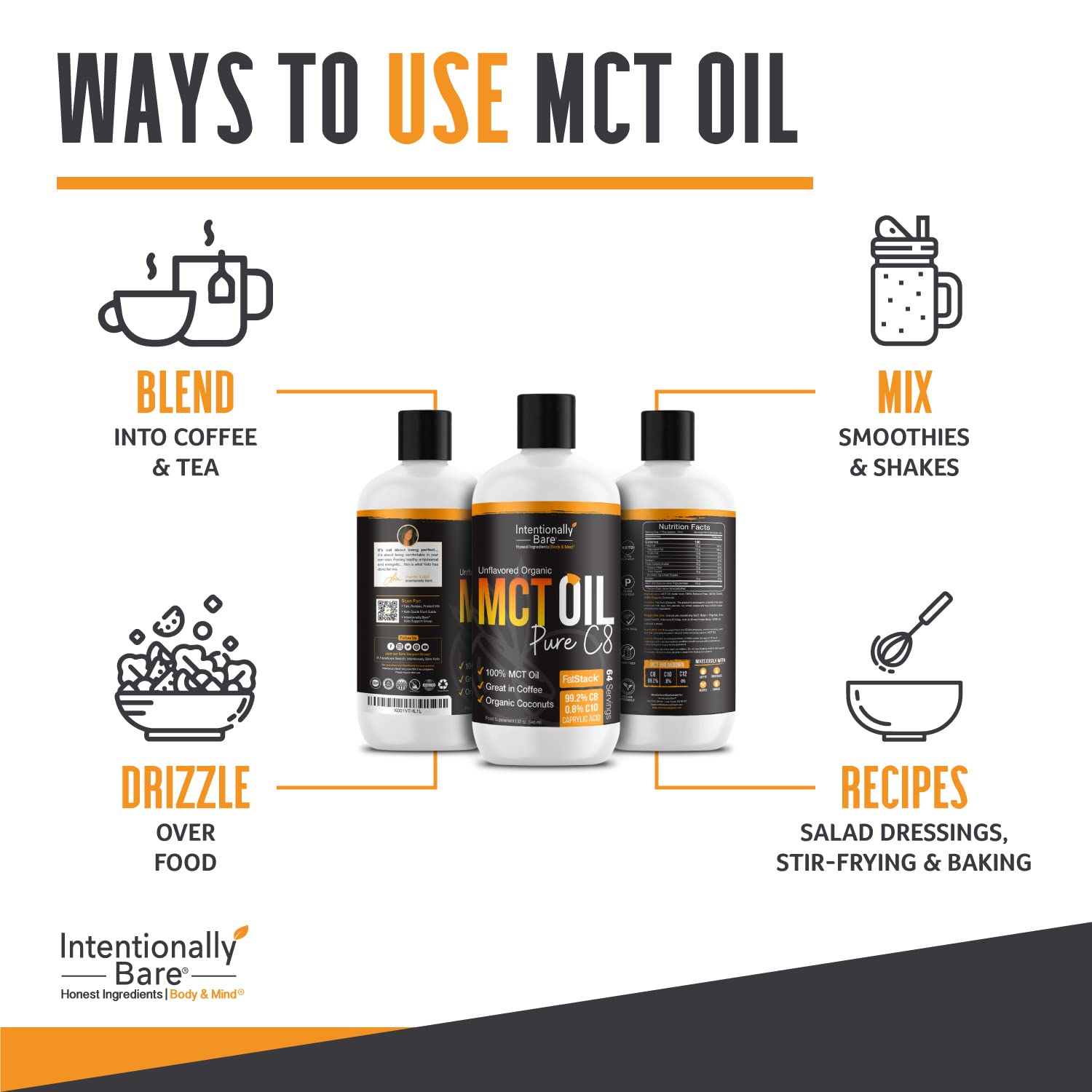 Intentionally Bare Pure C8 MCT Oil kitchen scene demonstrates everyday versatility