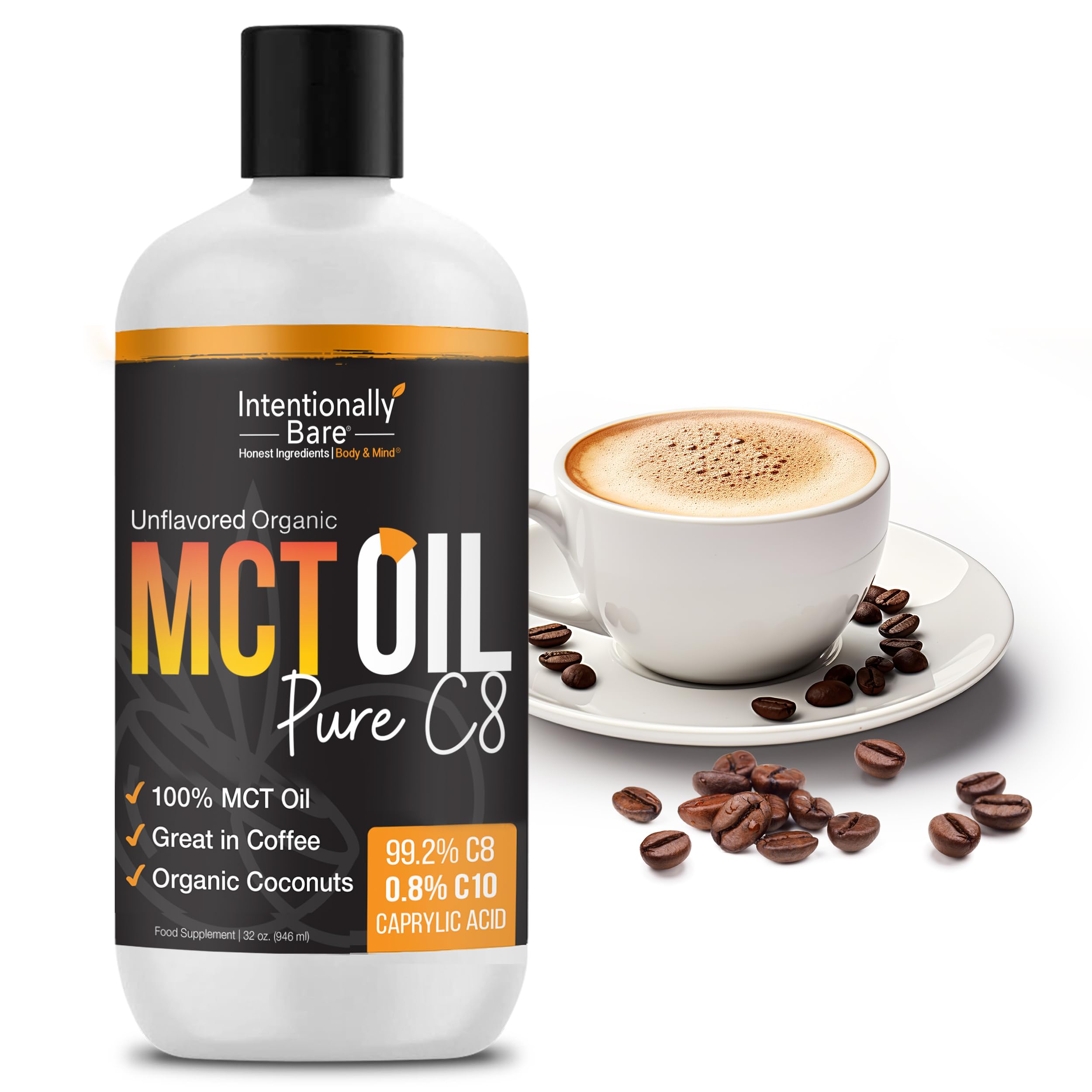Intentionally Bare Pure C8 MCT Oil lab purity seal on product