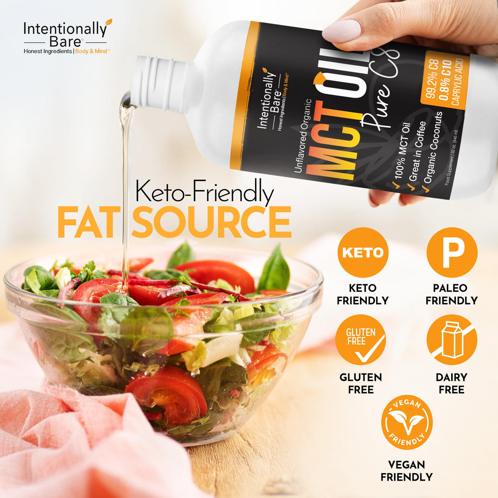 Intentionally Bare Pure C8 MCT Oil in salad dressing for keto-friendly nutrition