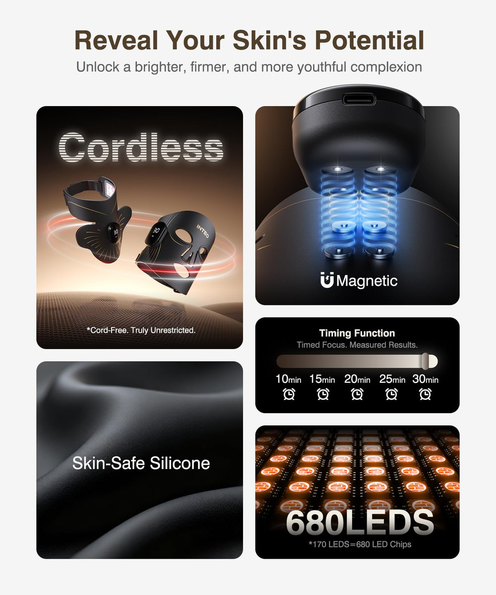 INTEO cordless face-neck mask with magnetic battery control