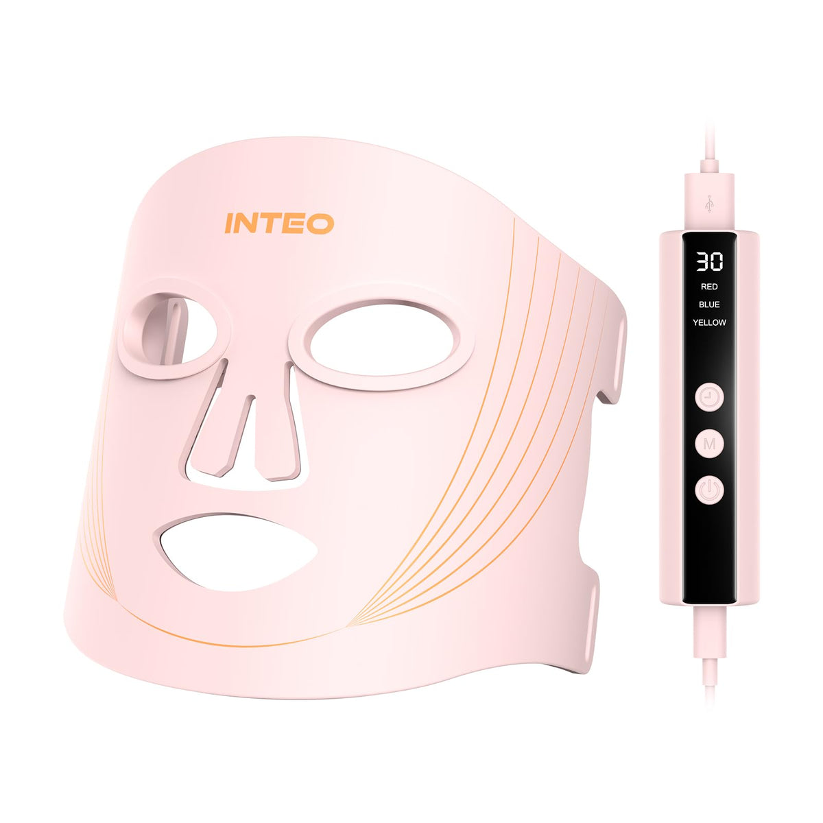 INTEO red light mask front view shows a compact design for convenient home skincare.