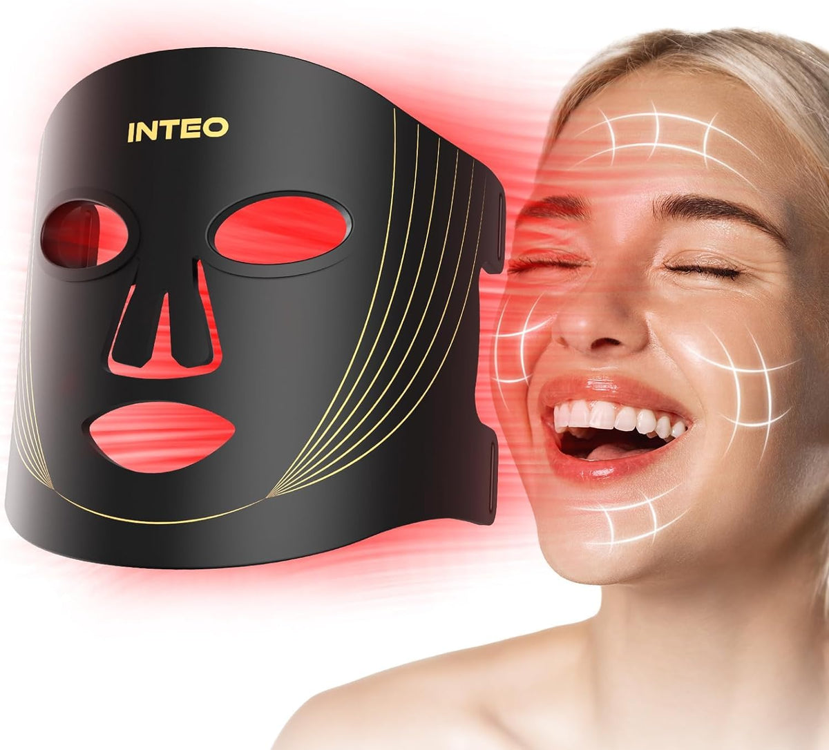 INTEO red light mask front view for at-home facial therapy.