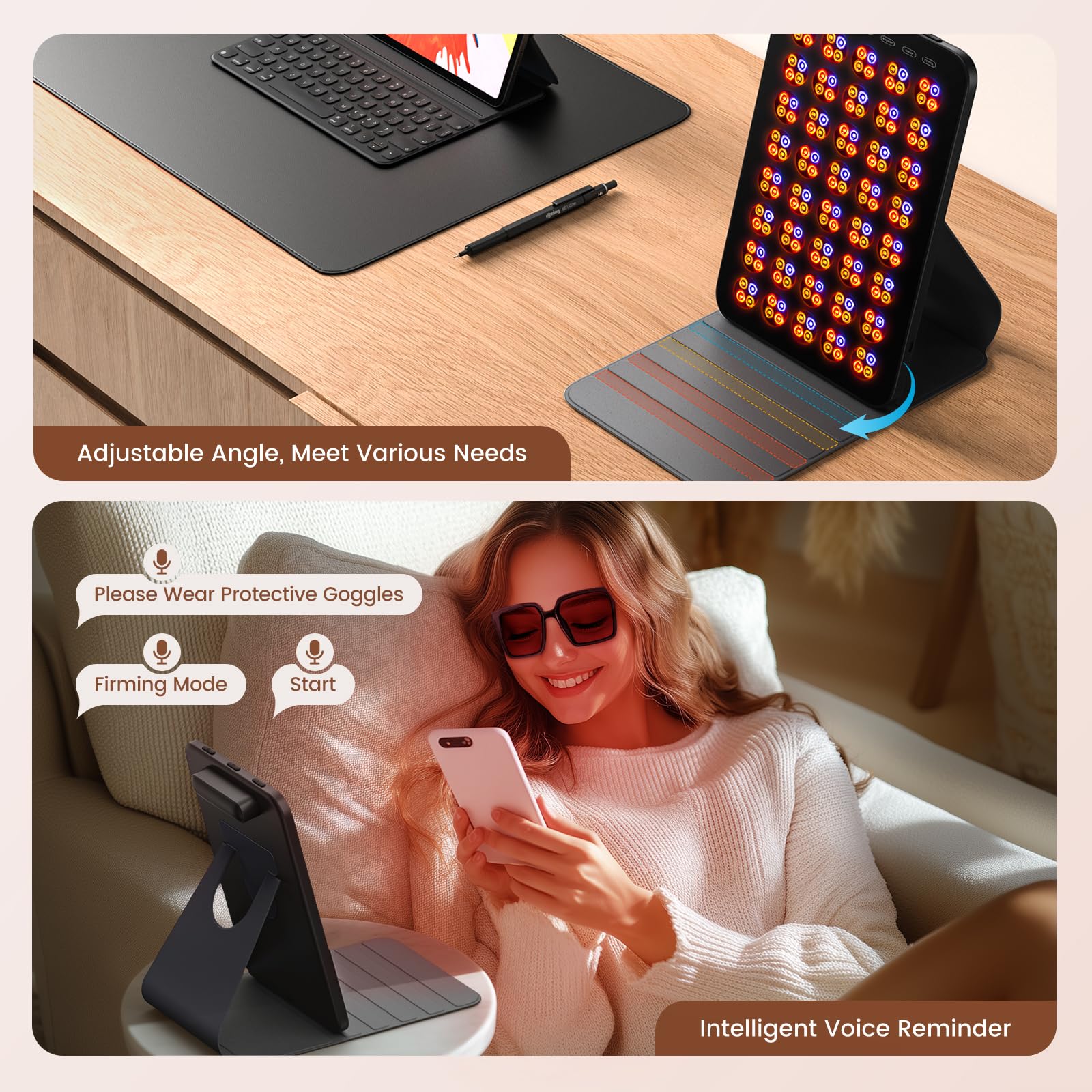 INTEO red light therapy adjustable angle bracket for comfortable positioning