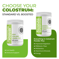 Intestinal Fortitude colostrum powder scoop demonstrates convenient daily dosing for gut support.