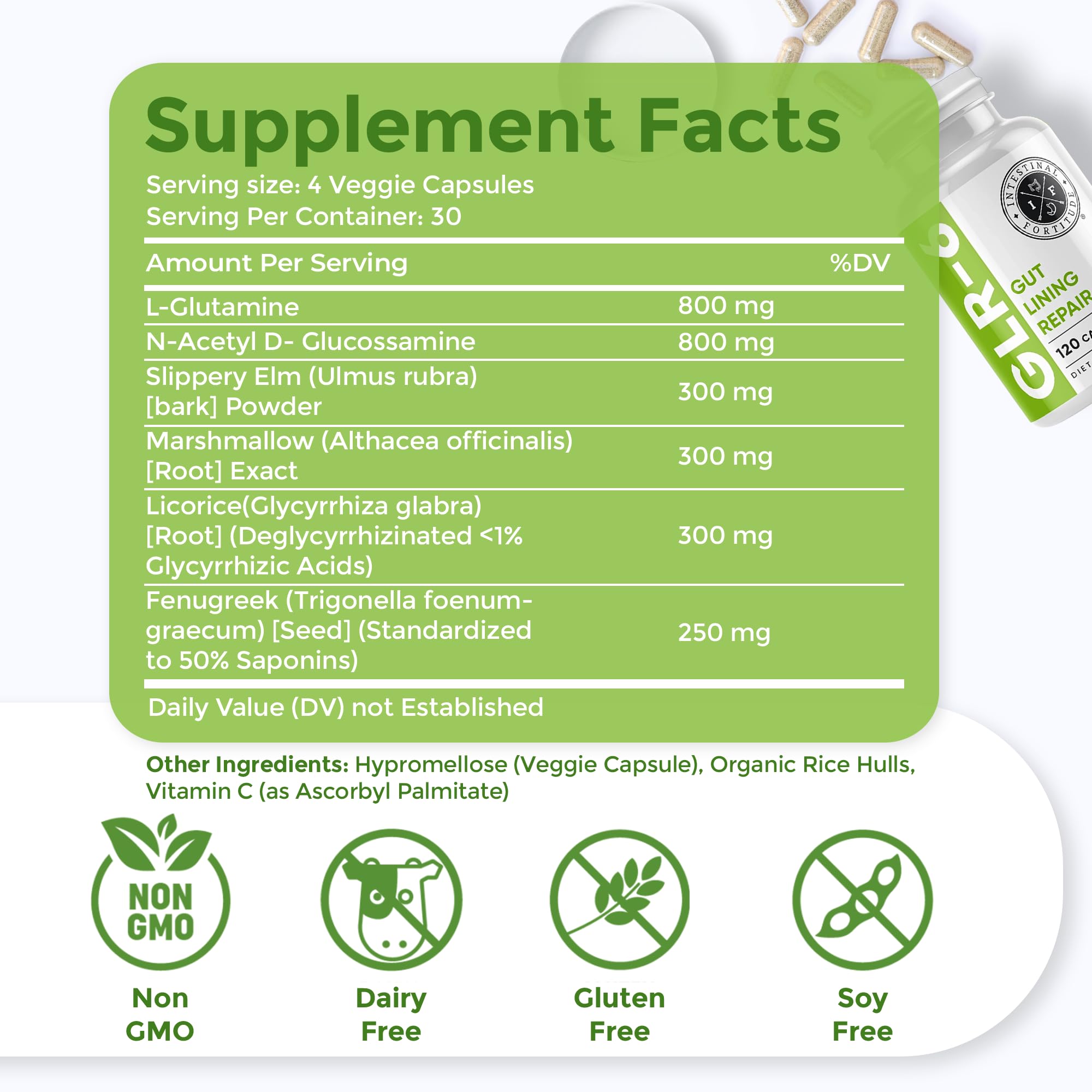 Intestinal Fortitude GLR-6 capsules closeup highlighting a potent gut-support formula.
