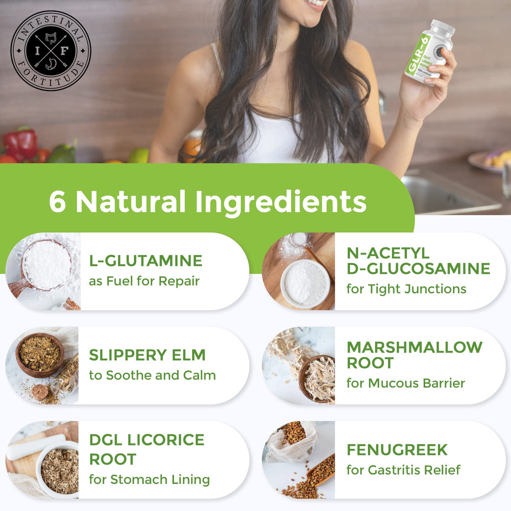 Intestinal Fortitude GLR-6 L-glutamine focus showing tissue-friendly support.