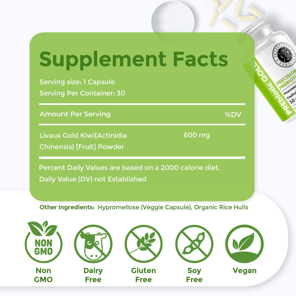 Intestinal Fortitude kiwifruit powder scoop showcases natural prebiotic blend for gut balance