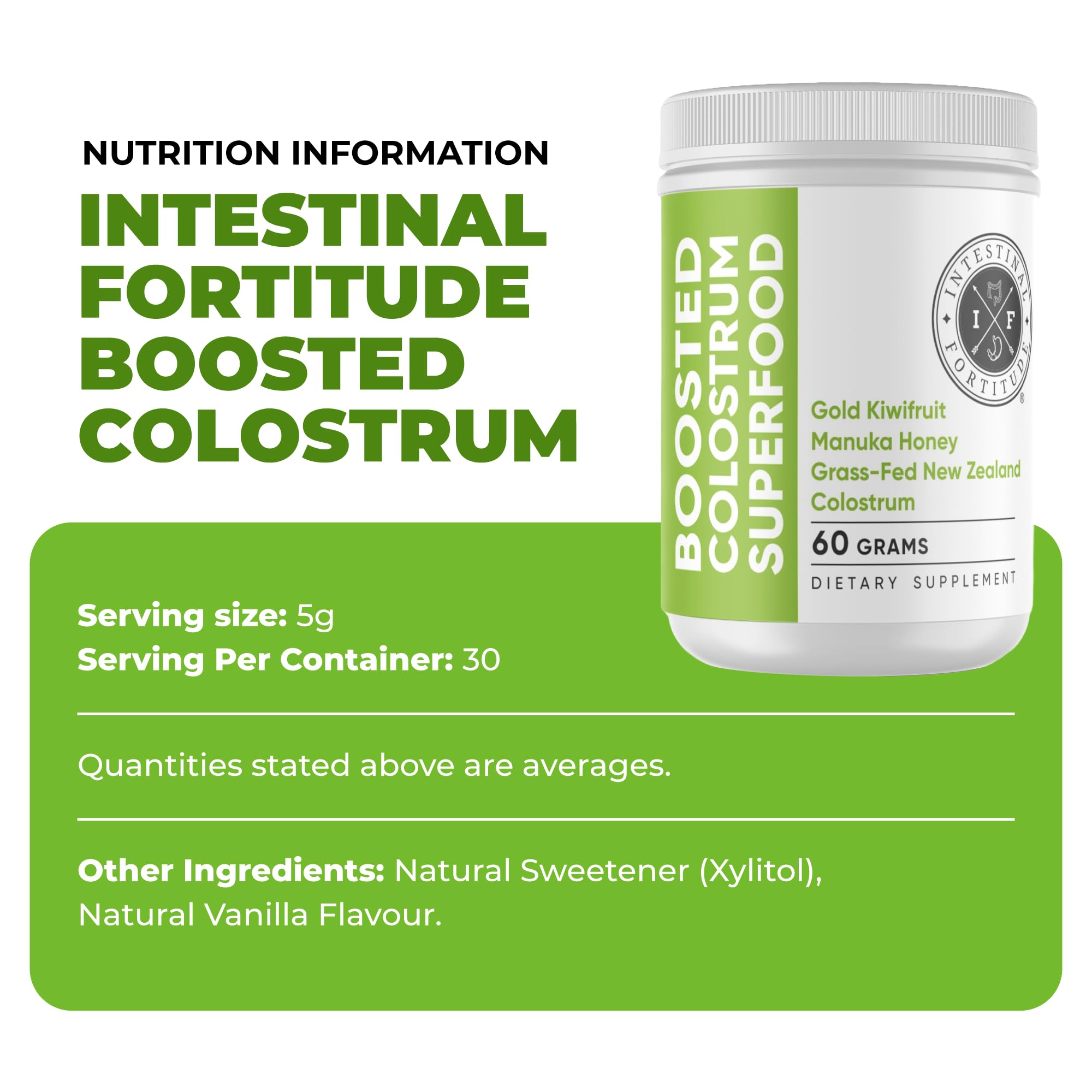 Intestinal Fortitude manuka honey jar highlighting natural antibacterial support.