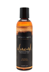 Intimate Earth Almond Massage Oil bottle for soothing post-shower massage and silky skin.