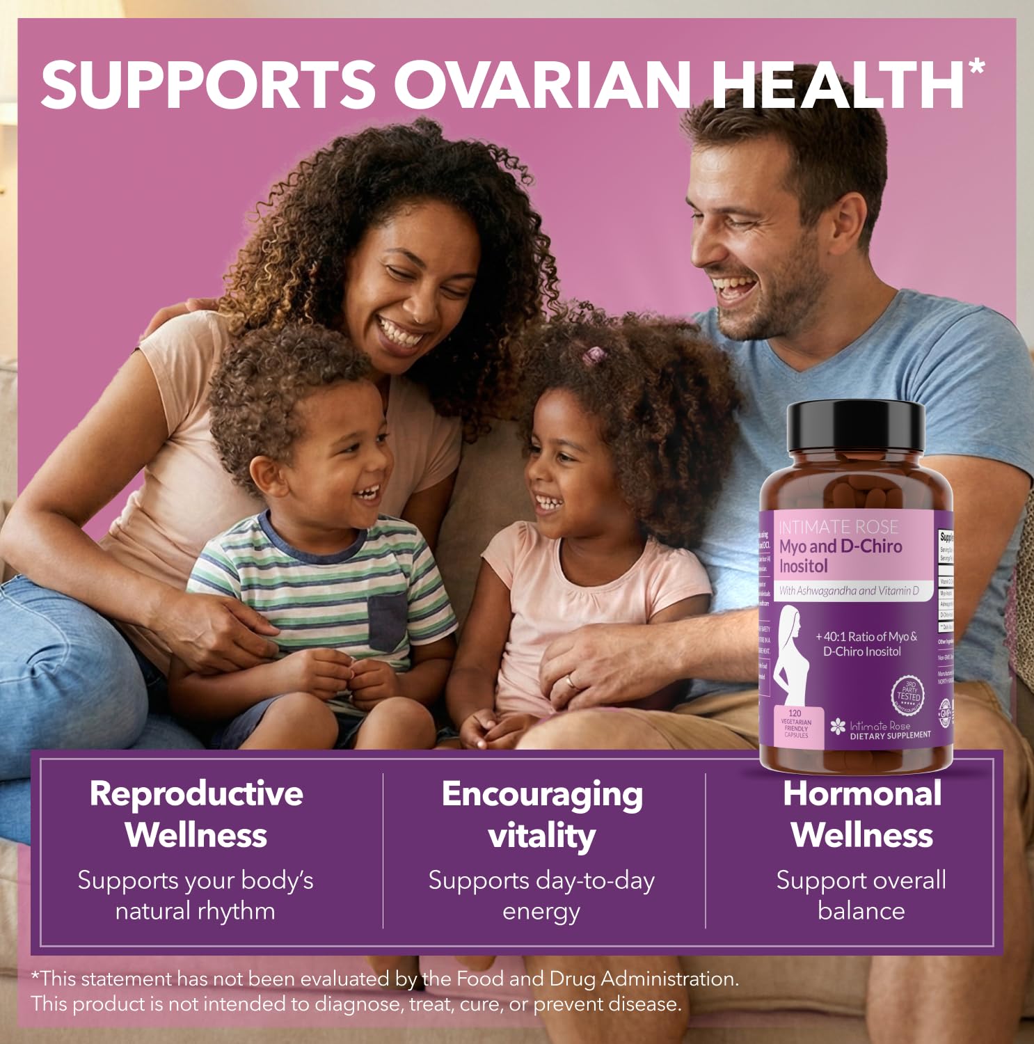 Intimate Rose capsules close-up highlighting vegan, dairy-free formula.