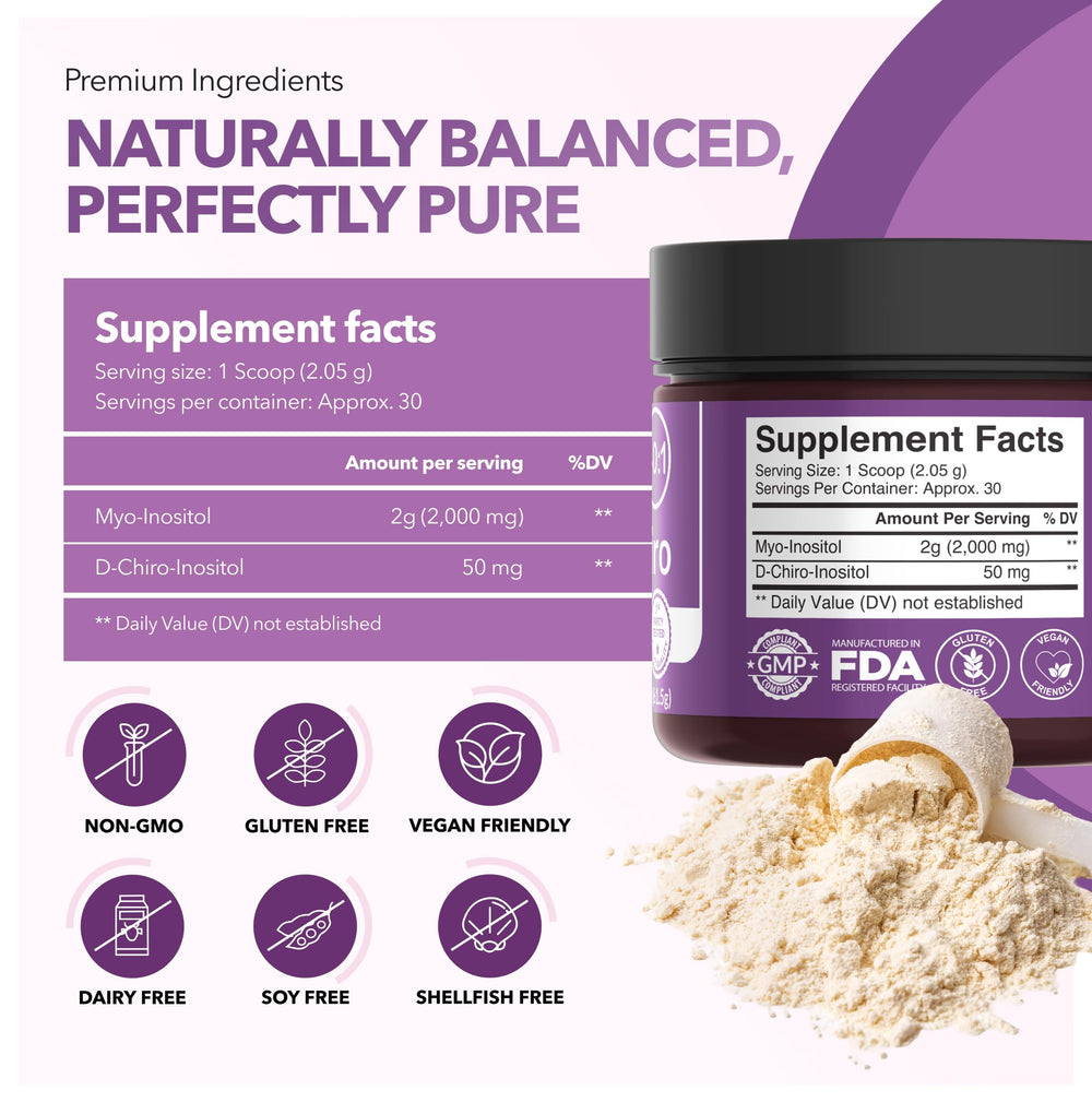 Intimate Rose Inositol powder on countertop suggests daily ritual for cycle support.