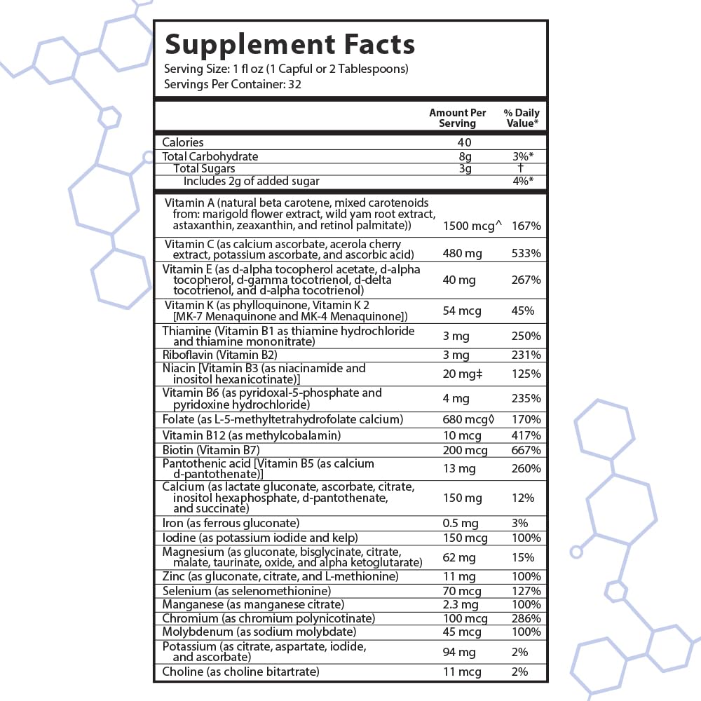intraKID dosage close-up communicates precise one-ounce serving for consistent use.
