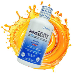 Intramax Drucker Labs bottle being poured illustrates easy one-ounce daily dosing.