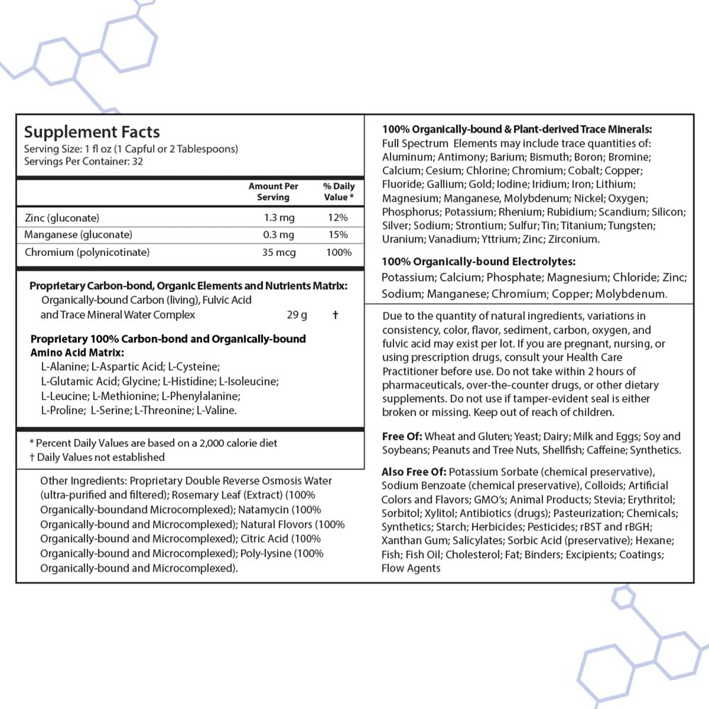 Close-up of IntraMIN label highlighting 40+ minerals and 11 electrolytes.