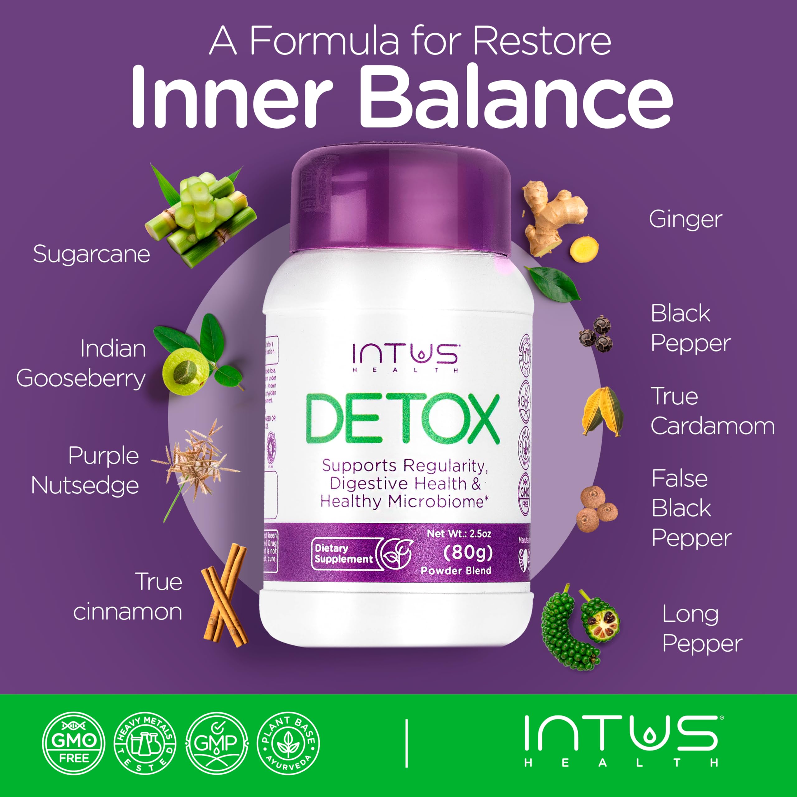INTUS Detox bottle with herbal powder aesthetic