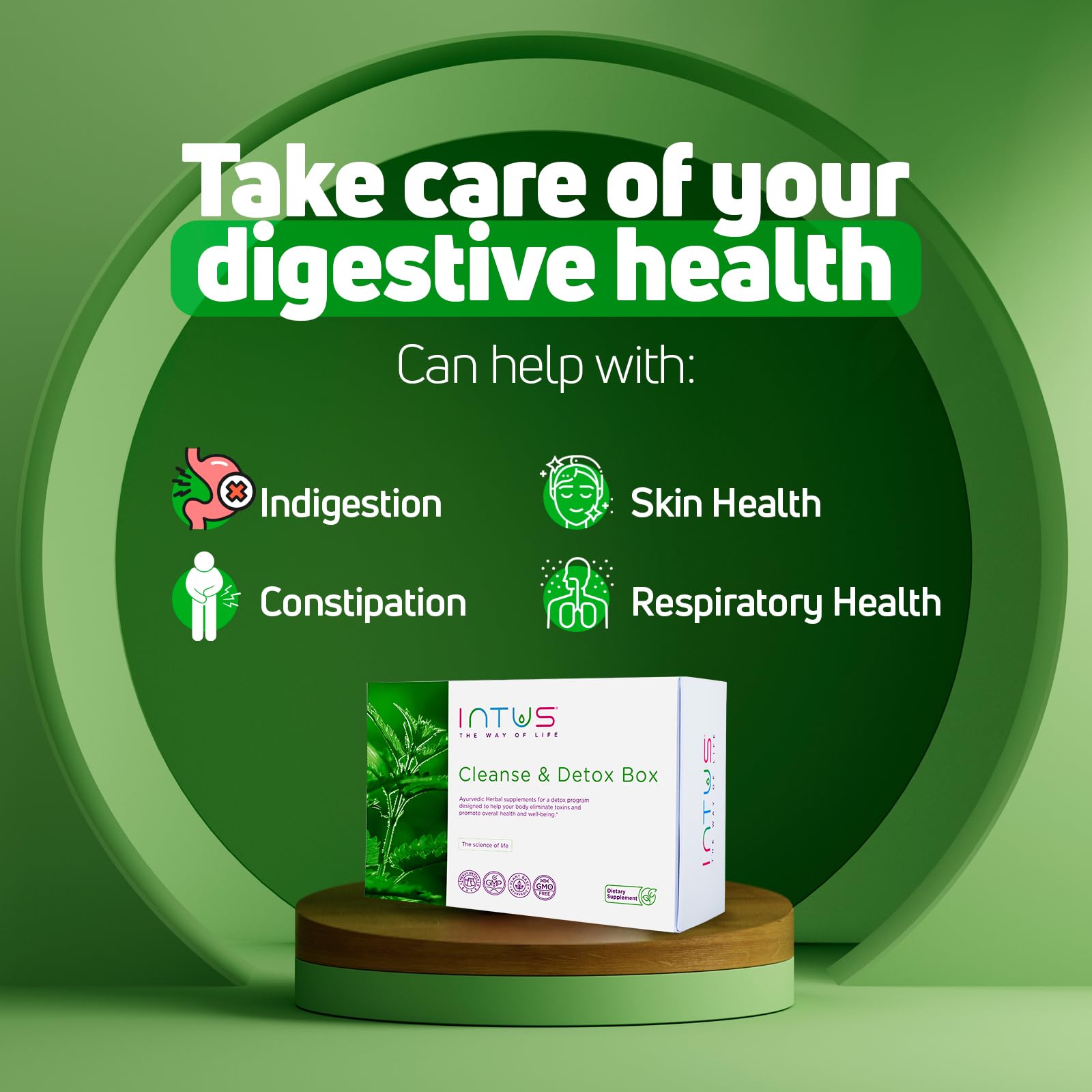 INTUS Detox Box on kitchen counter, suggesting ease of use.