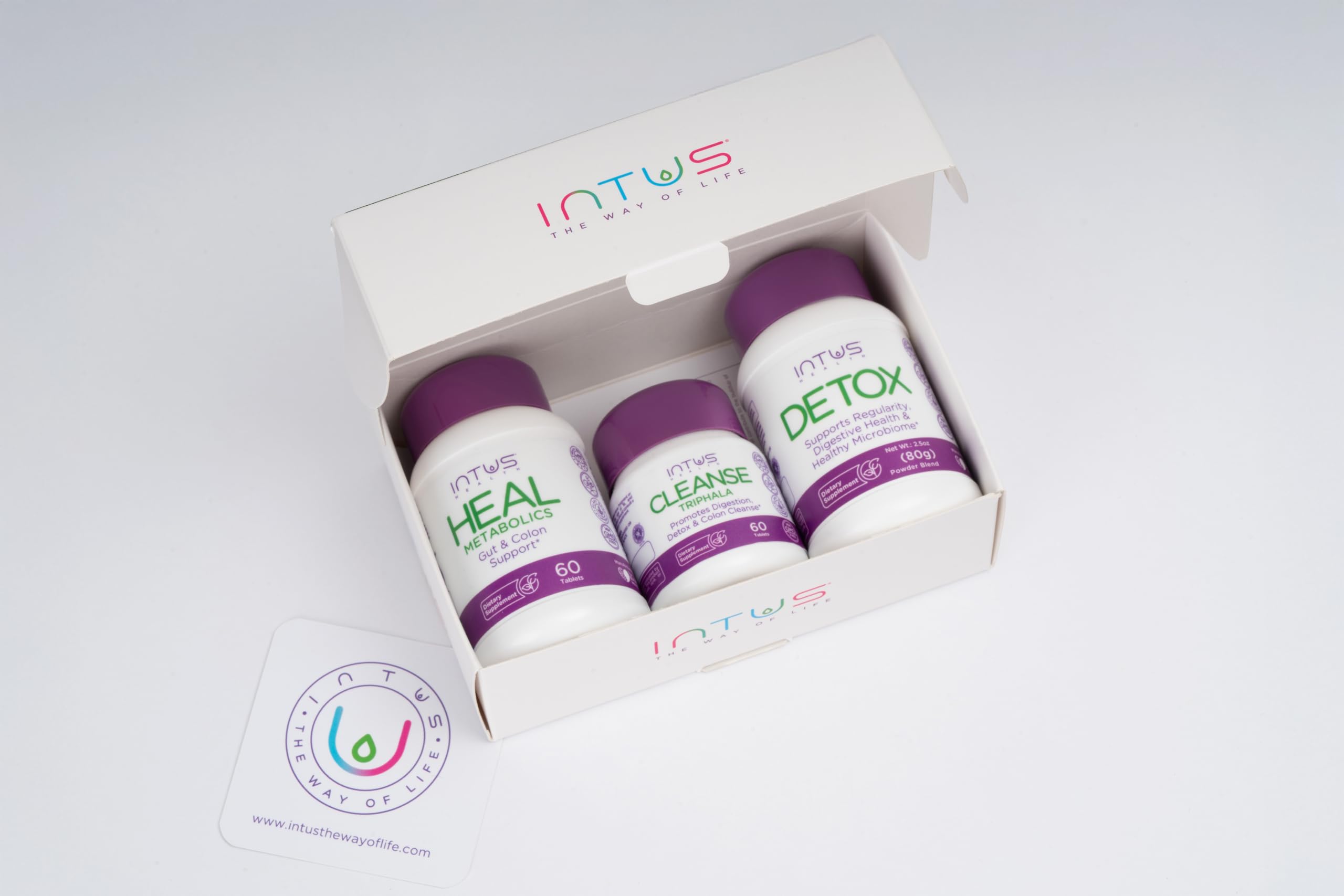 INTUS Detox Box Triphala-Amalaki-Haritaki blend image, natural detox support.