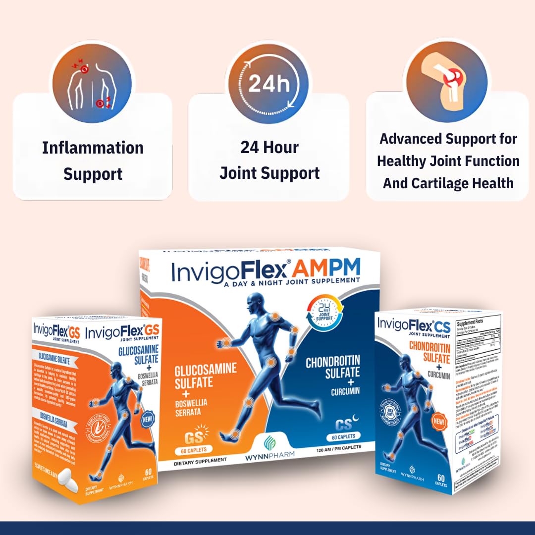 INVIGOFLEX AMPM chondroitin tablets close-up for evening supplementation.