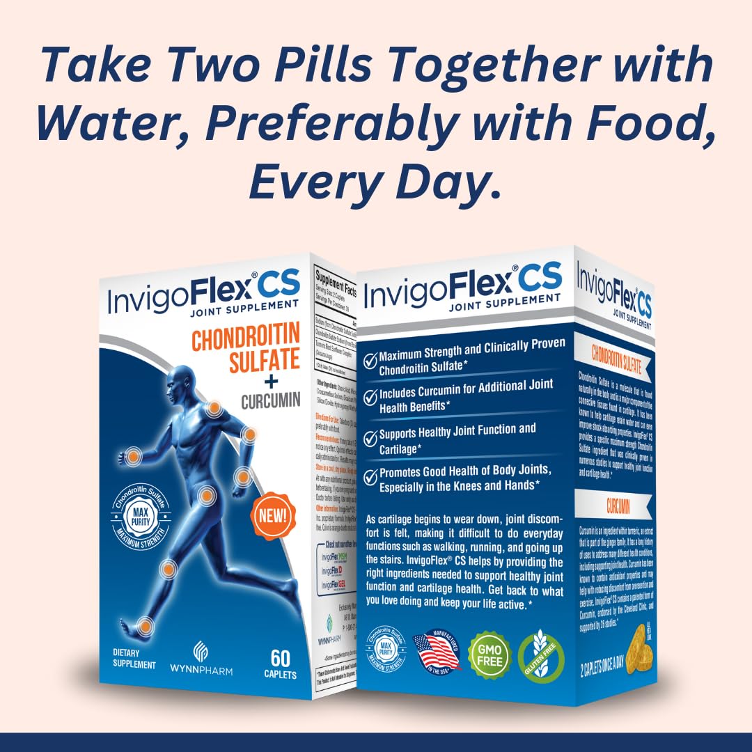 INVIGOFLEX CS cartilage hydration graphic implies flexible, well-lubricated joints
