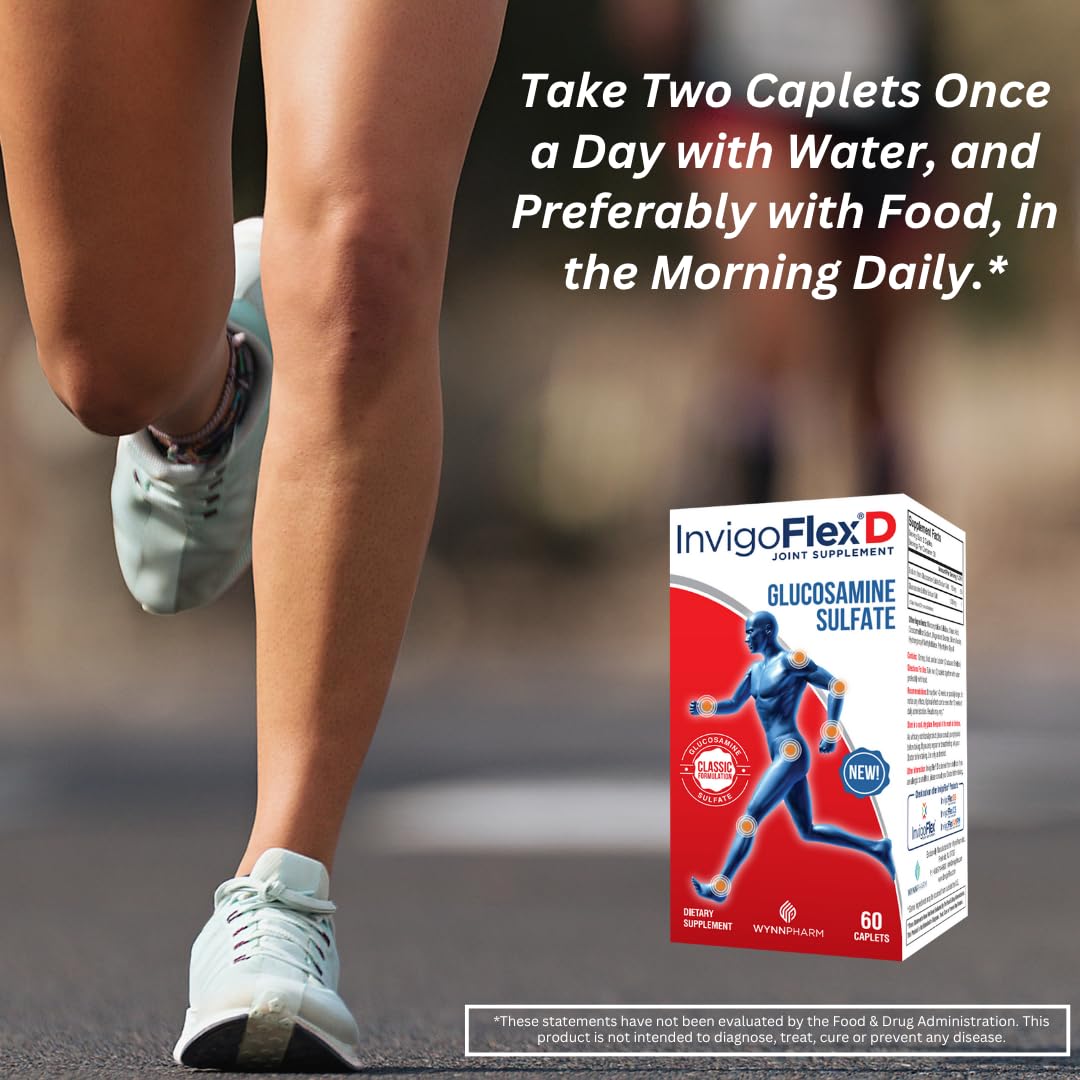 INVIGOFLEX D label detail emphasizes glucosamine sulfate quality supporting joints