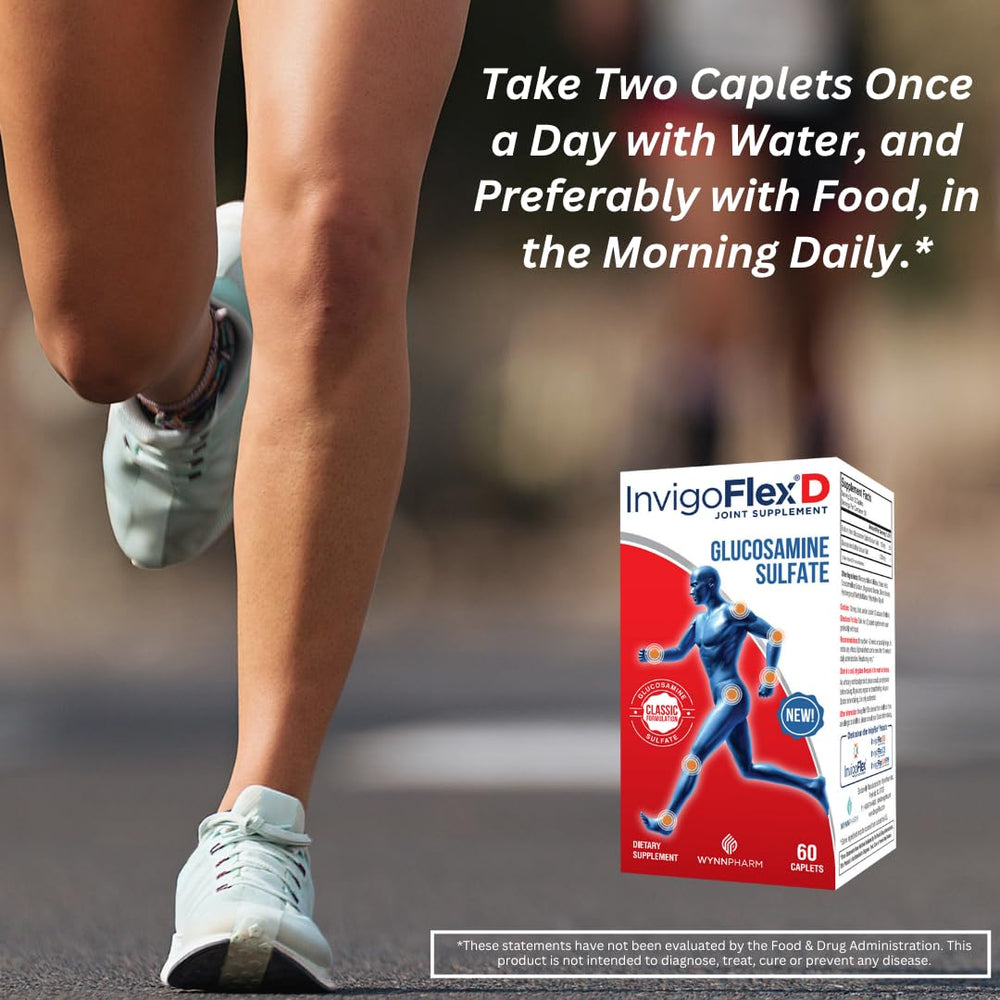 INVIGOFLEX D label detail emphasizes glucosamine sulfate quality supporting joints