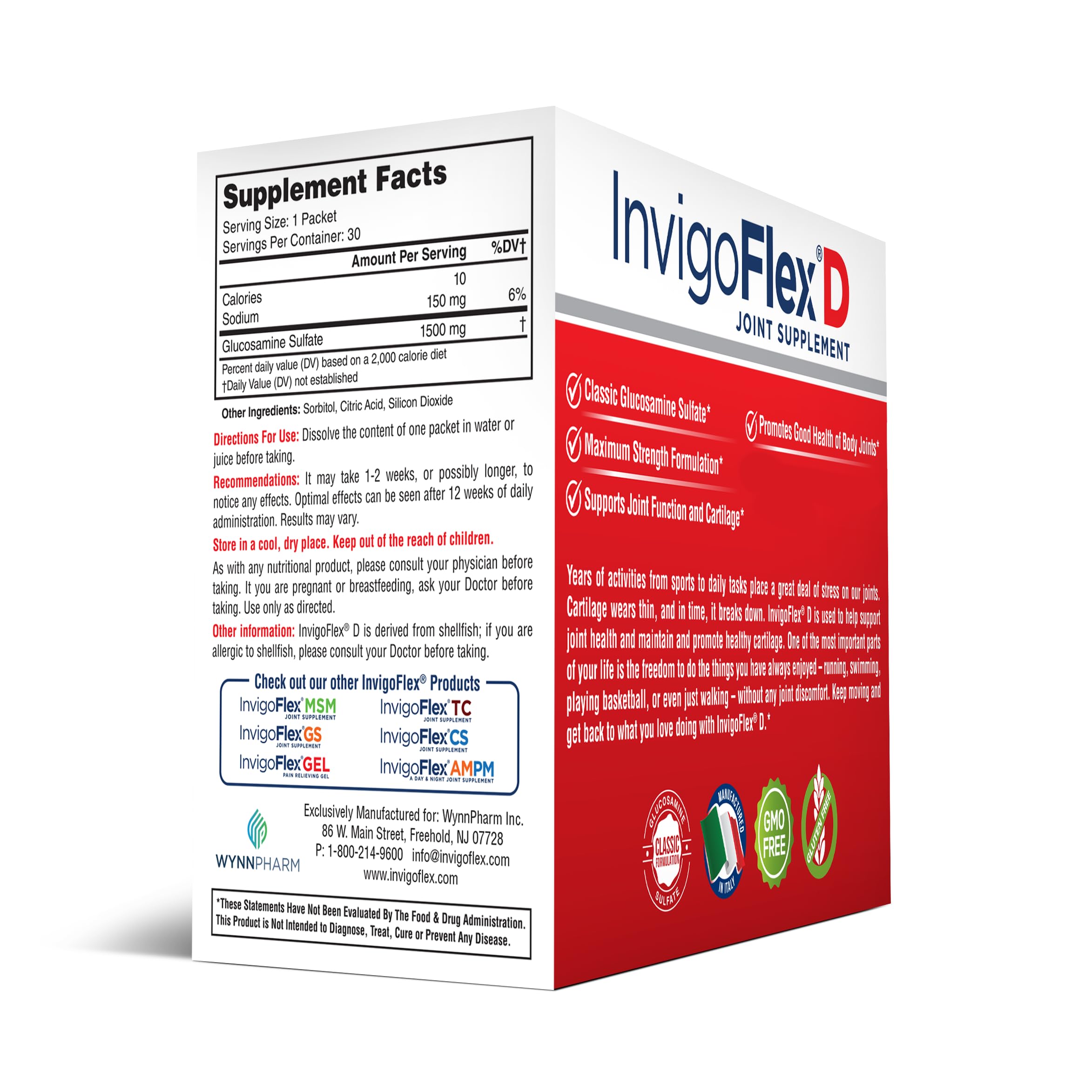 INVIGOFLEX D label close-up showing glucosamine content