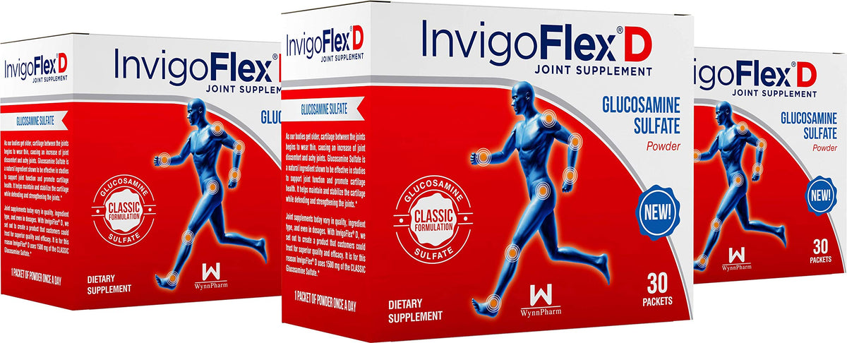 INVIGOFLEX Glucosamine Sulfate powder bottle promotes daily joint care