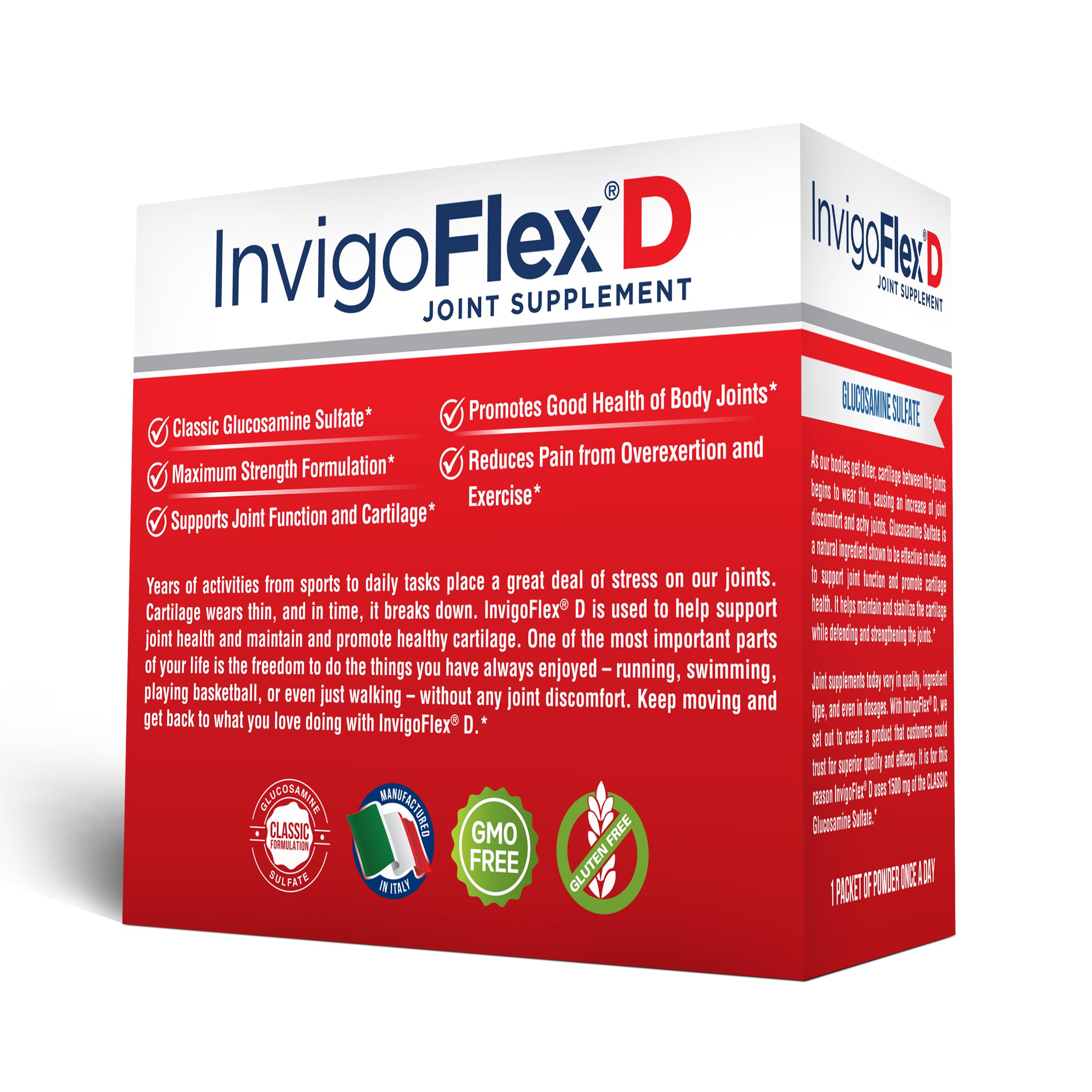 Close-up of INVIGOFLEX powder packets for consistent daily use