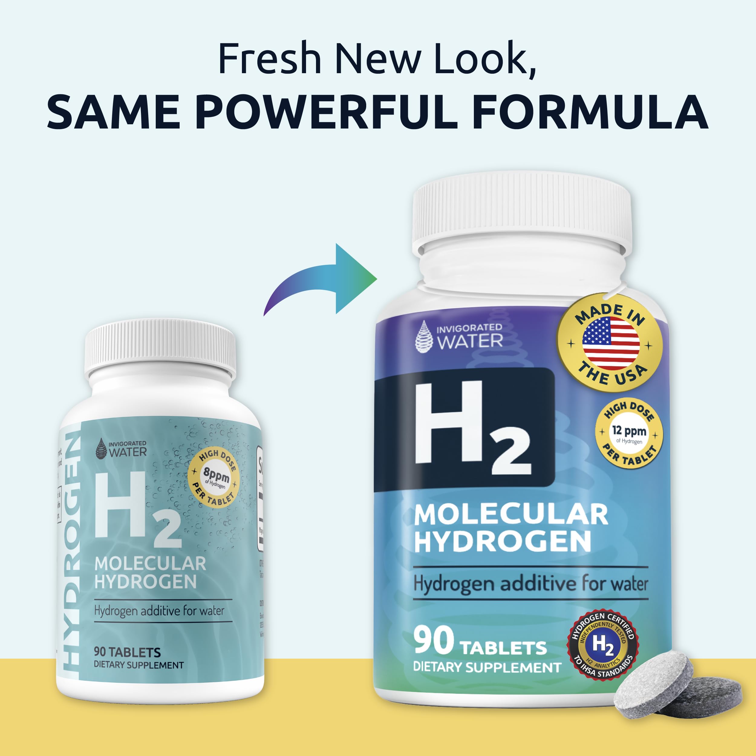 Invigorated Water hydrogen tablets bottle close-up for everyday hydration.