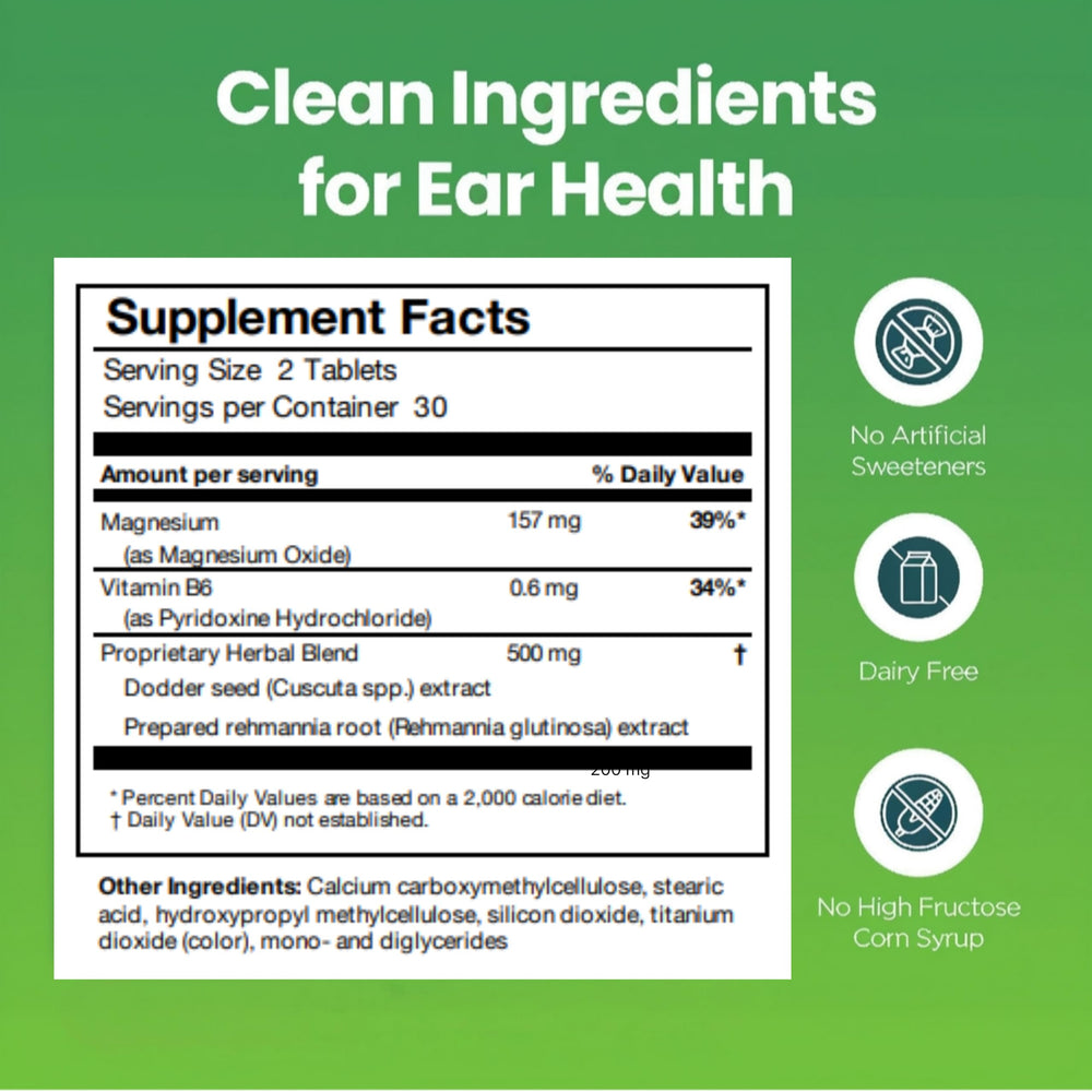 Invivotec Healthear herbal ingredients close-up showcasing natural botanicals for wellness.