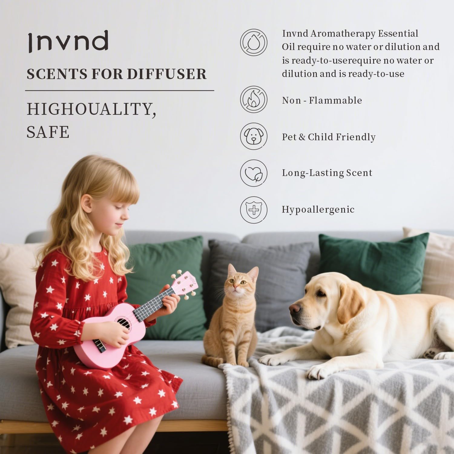 Invnd aroma oils image highlighting pet- and child-safe formula
