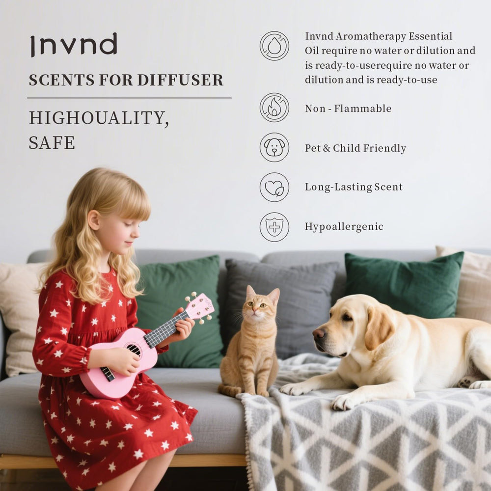 Invnd aroma oils image highlighting pet- and child-safe formula