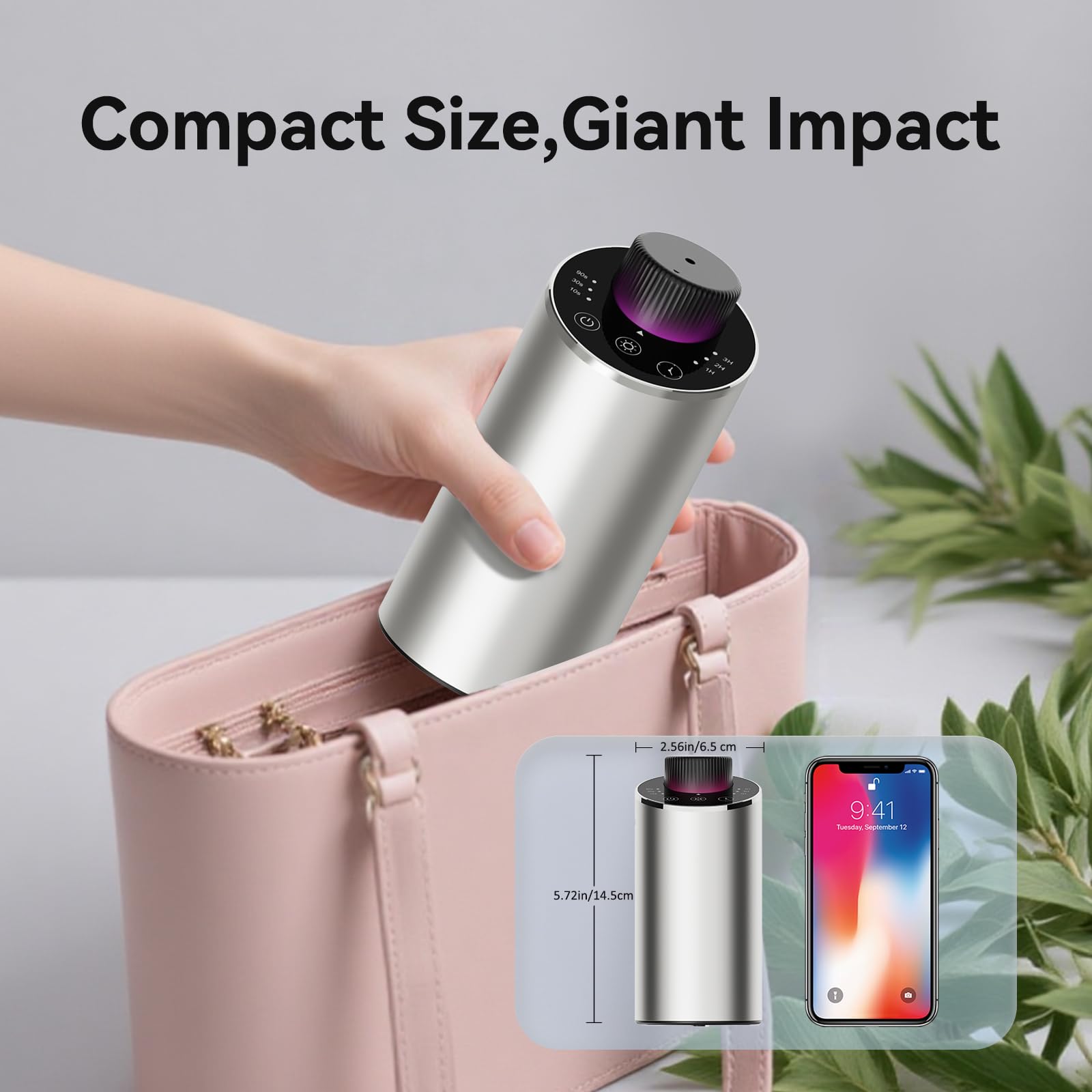 INXDOLHOM compact portable diffuser fits in bag or cup holder
