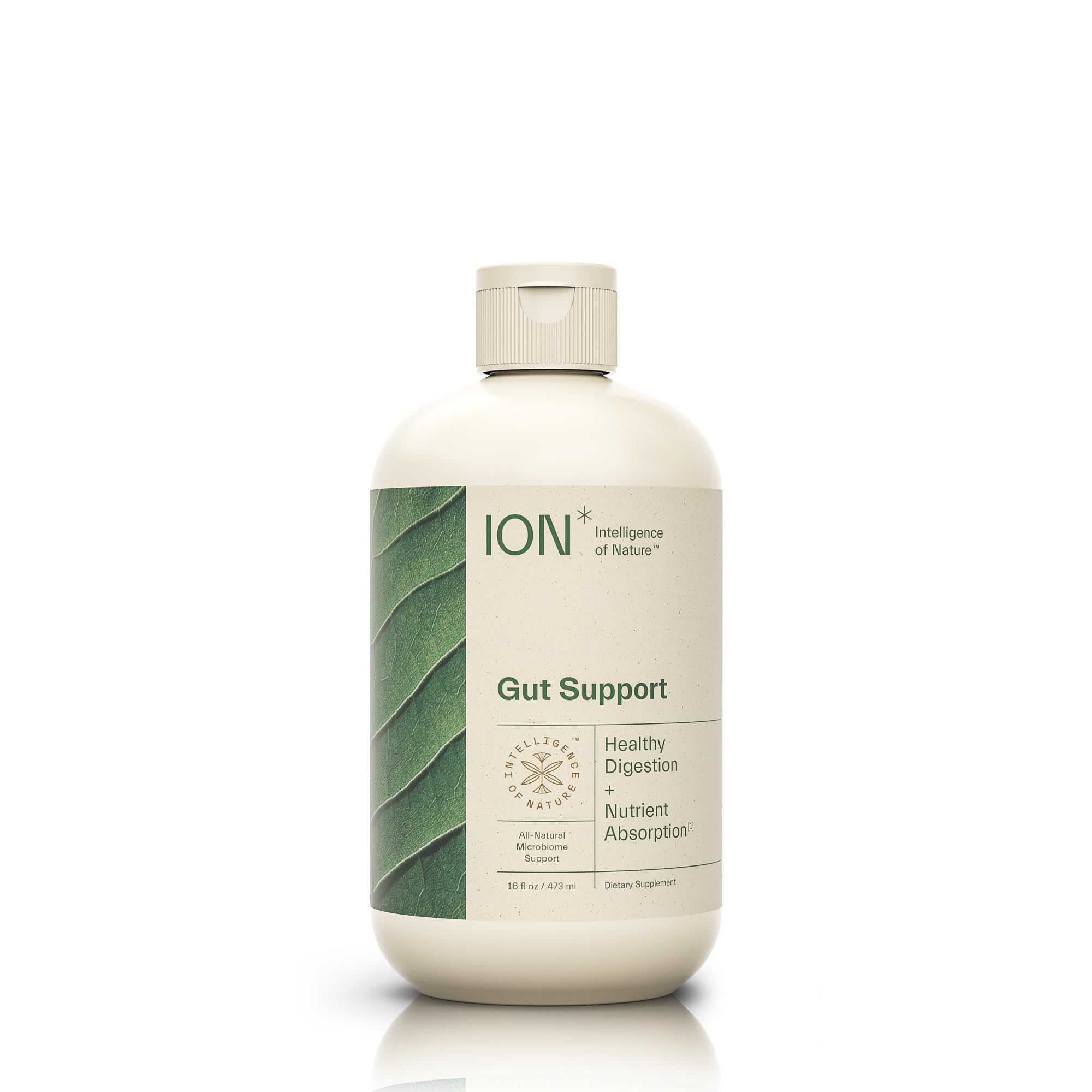 ION* Gut Support bottle pour for easy daily dosing and gut balance.