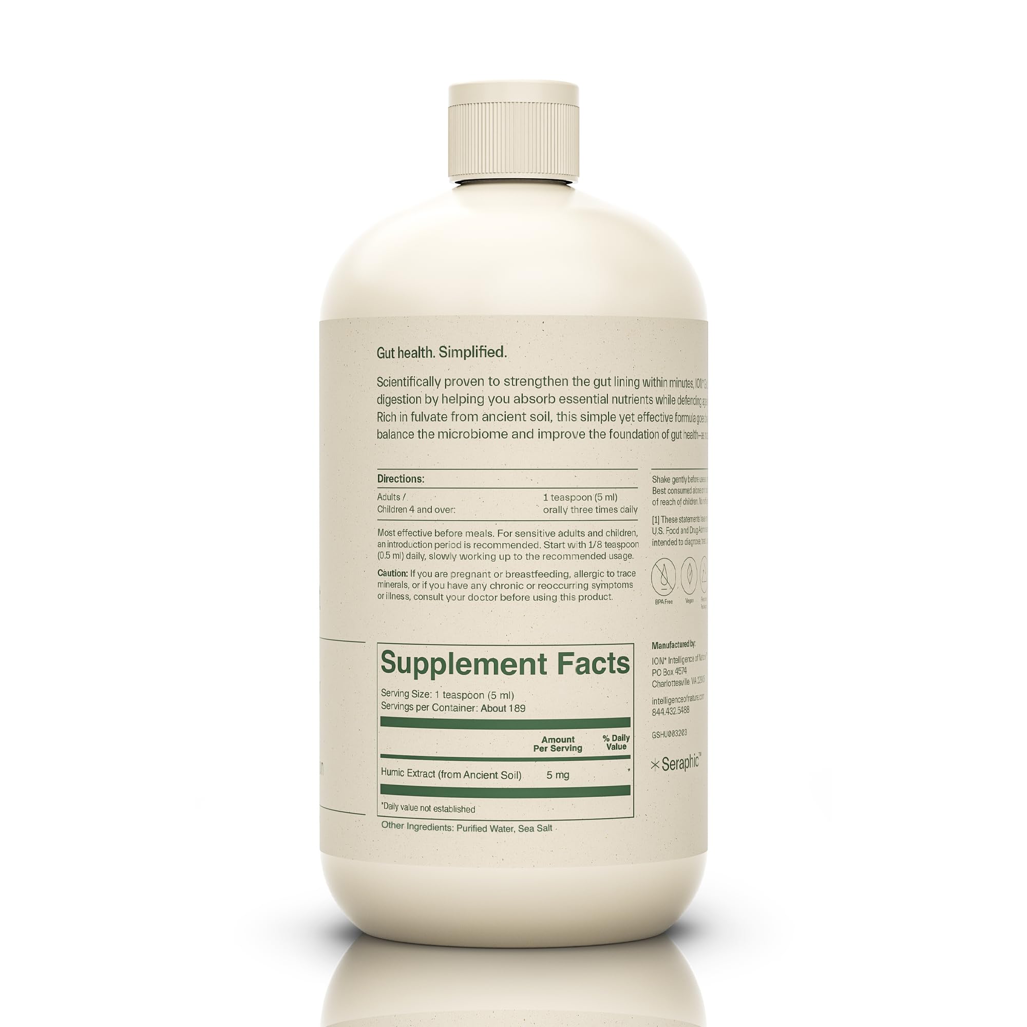 ION* Gut Support liquid drops being dispensed for easy dosing.