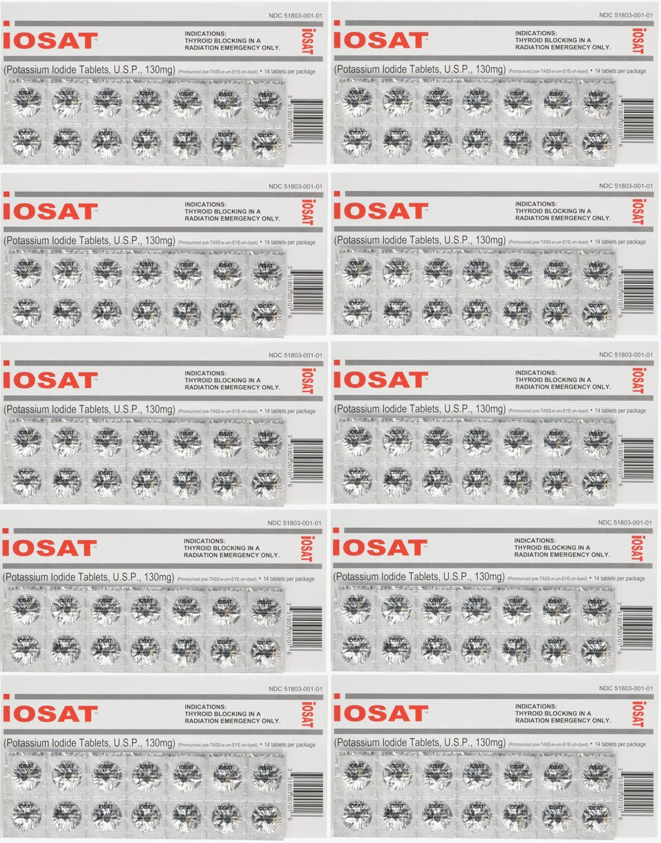 IOSAT potassium iodide tablets in a blister pack for emergency readiness