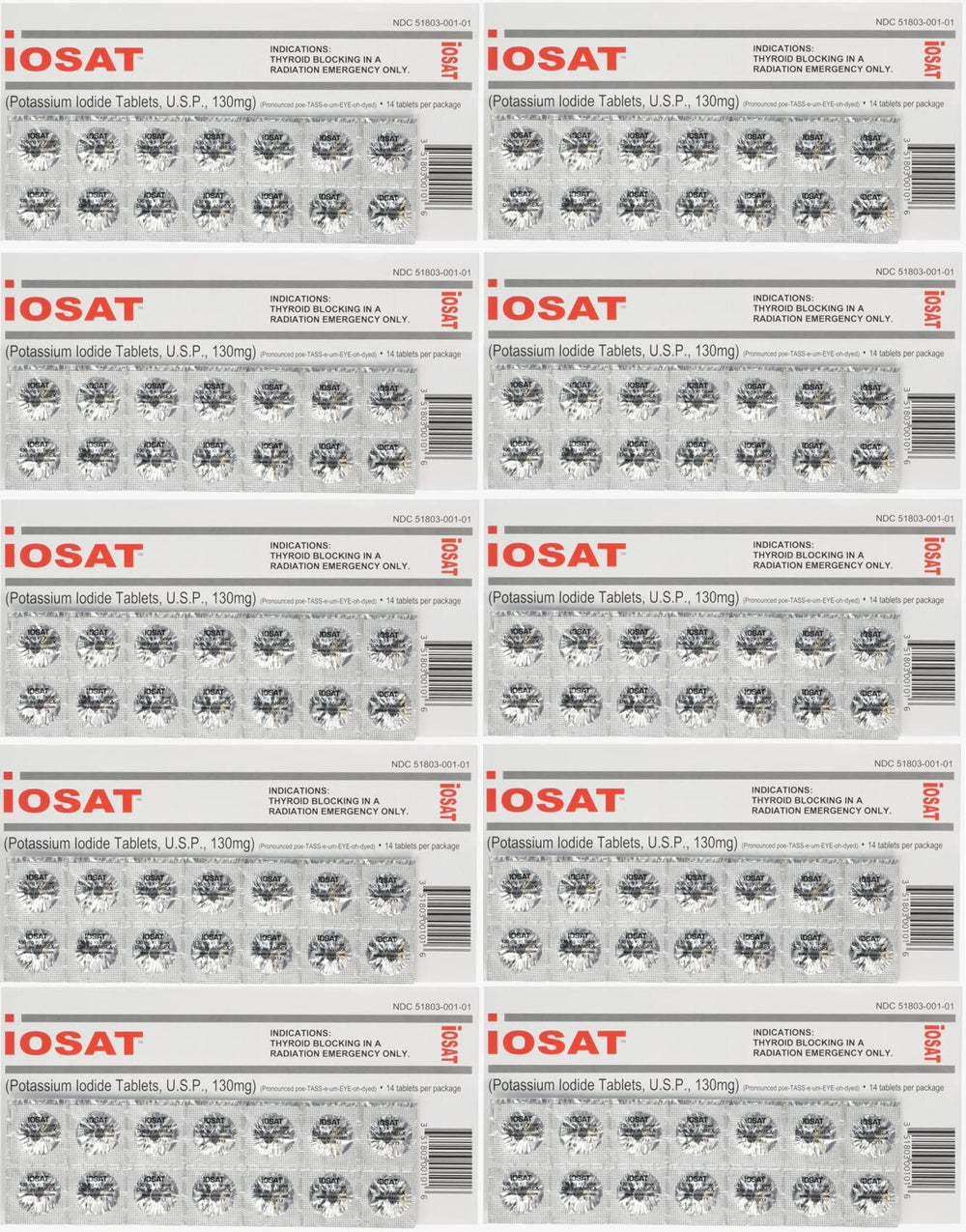 IOSAT potassium iodide tablets in a blister pack for emergency readiness