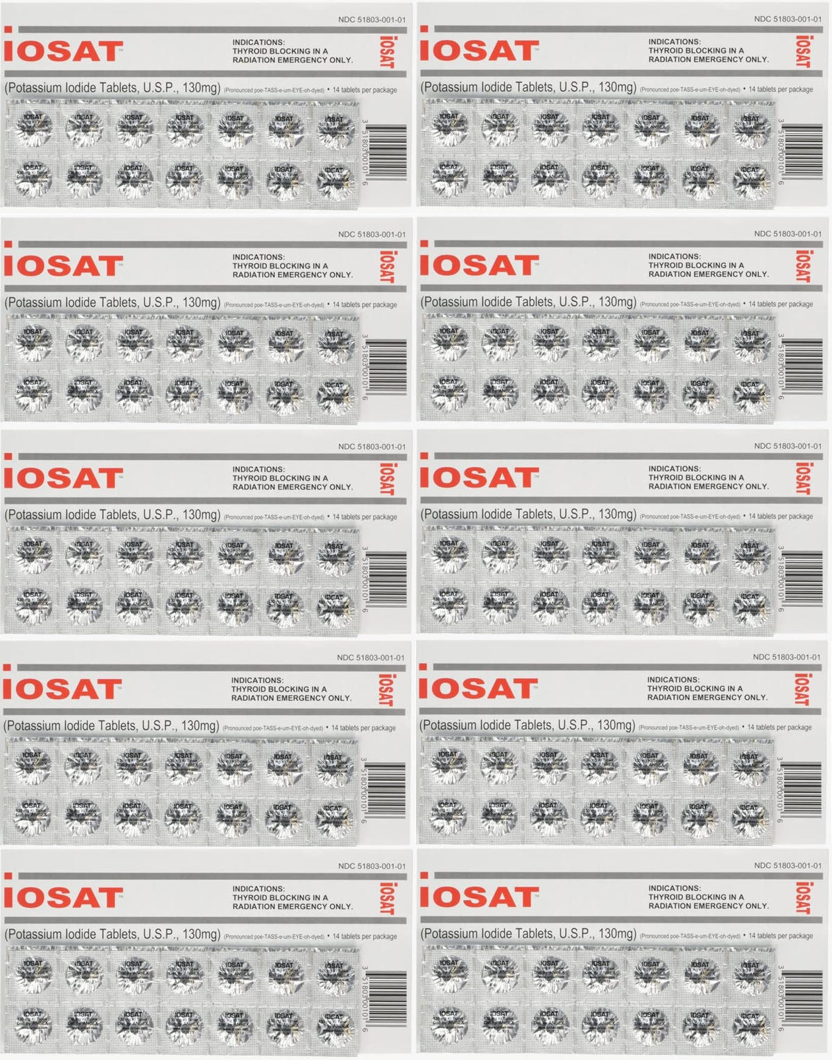 IOSAT potassium iodide tablets in a blister pack for emergency readiness