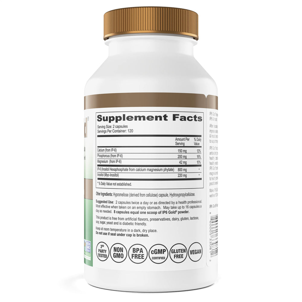 IP6 Gold highlights IP6 and Myo-Inositol sourcing for purity.