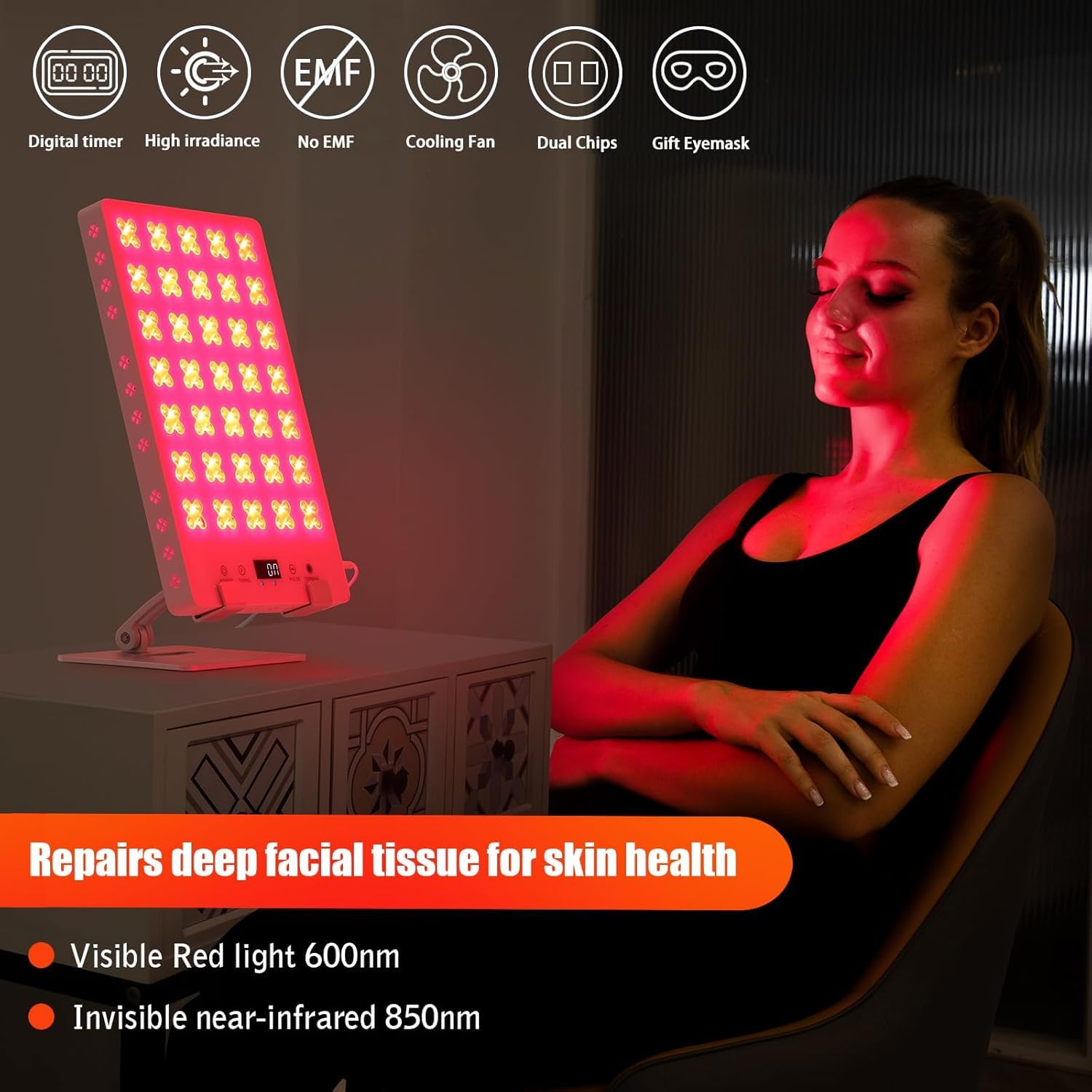 iplantop red light panel face use demonstrates skin-friendly application for gentle surface toning